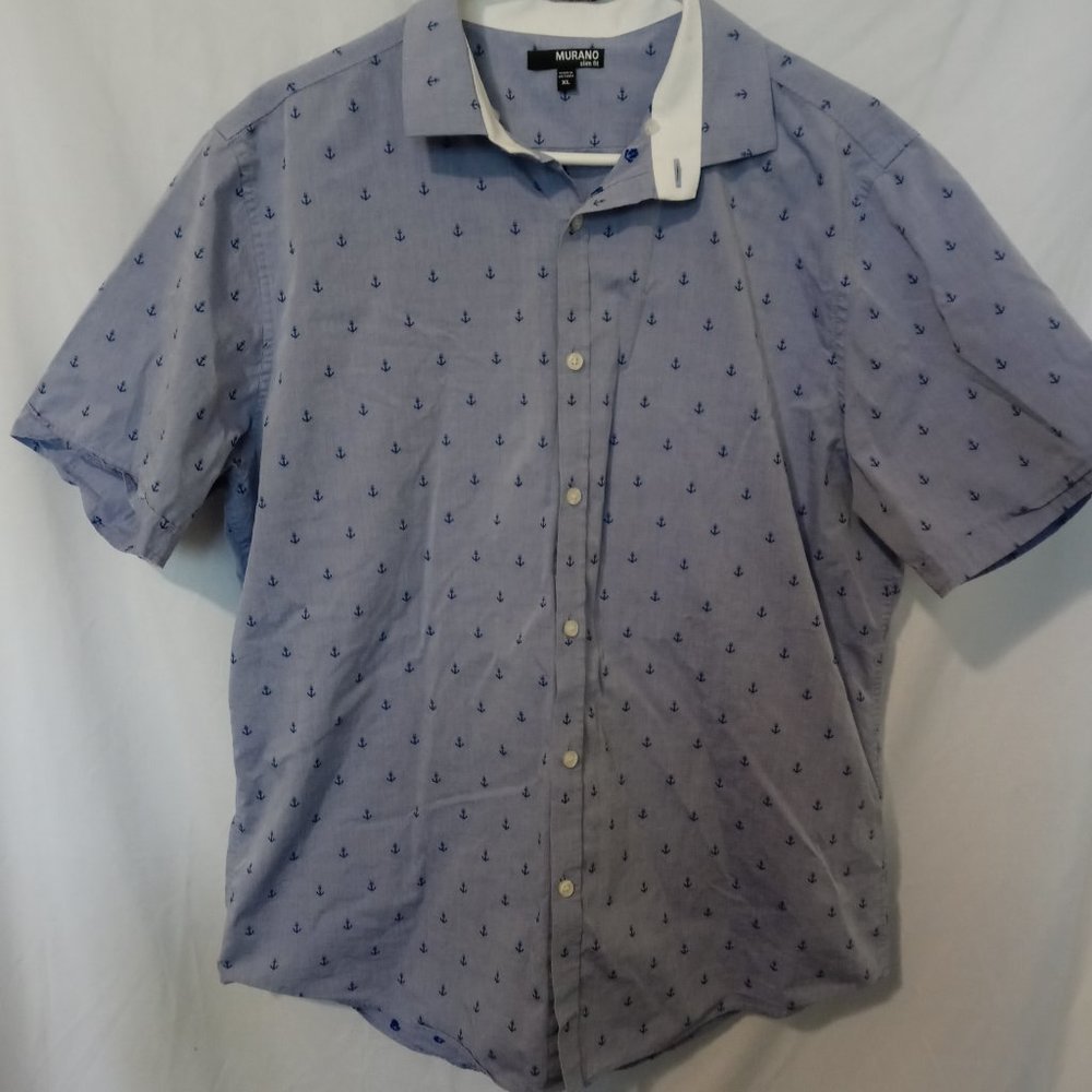 Murano XL Slim Fit Nautical Men's Short Sleeve Button Up Shirt
